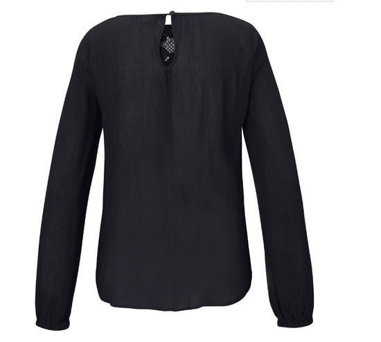 MONO//FIT women's lace patchwork shirt in black with a stylish back design and long sleeves
